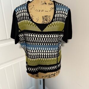 Ashley Stewart Plus Size 22/24 Bold Geometric Knit Sweater Top Short Cropped